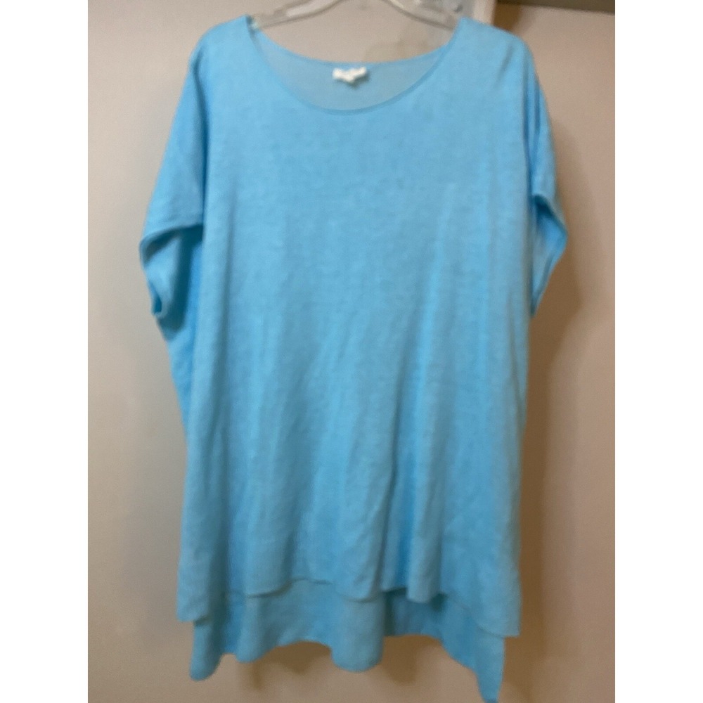 EILEEN FISHER Aqua Linen Cap Sleeve Sweater XL‎ Beachy